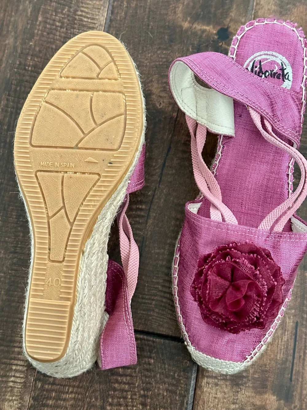 Vidorreta Pink Floral Espadrille Wedge Sandals  made in Spain size 40/9us